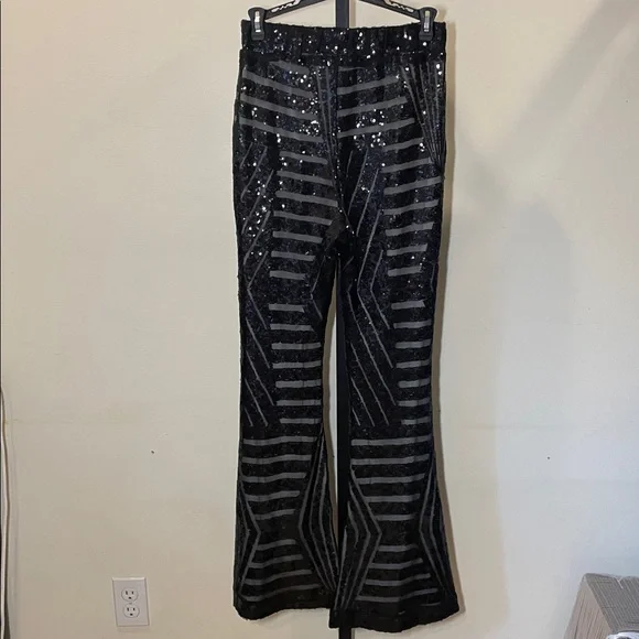 Black Sequin Flare Pants - Picture 4 of 7
